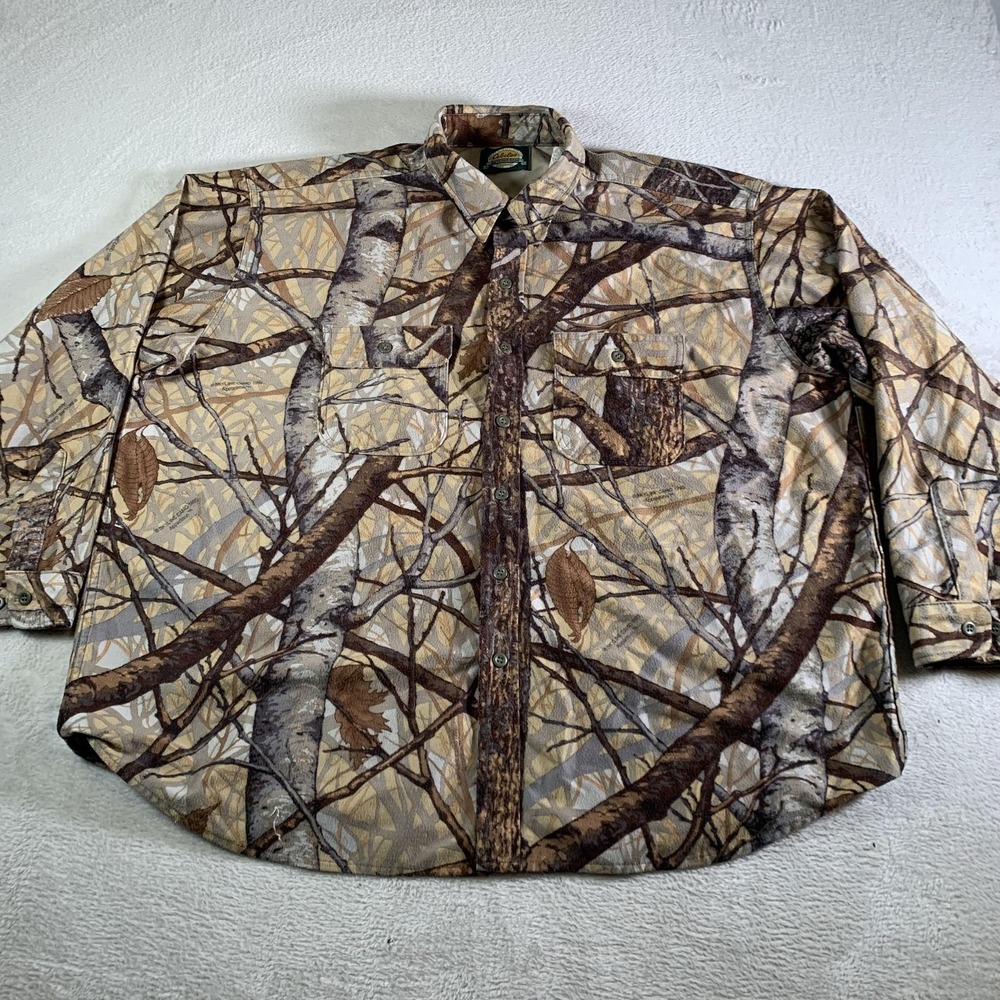 Vintage Cabelas Shirt Mens 3XL Brown Skyline Camo Long Sleeve Hunting 90s USA